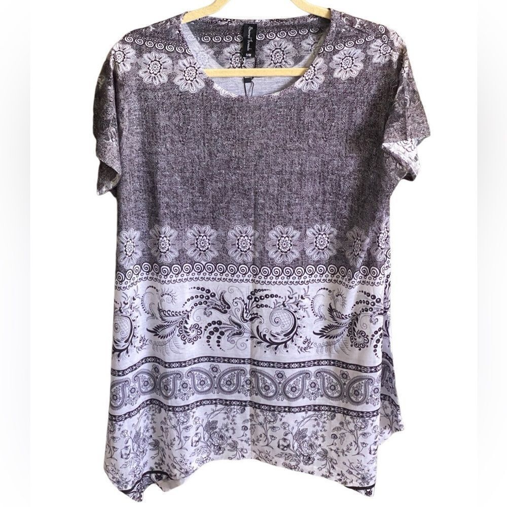 Sacred Threads NWT Gray Design Tunic with Sheer Lace Sleeve. Size S/M
